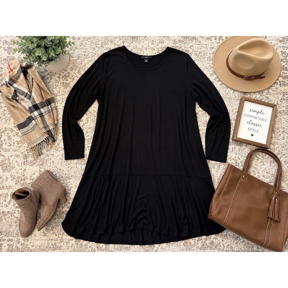 J. Jill Wearever Collection Dress 2X Black Knit Stretch Long Sleeve